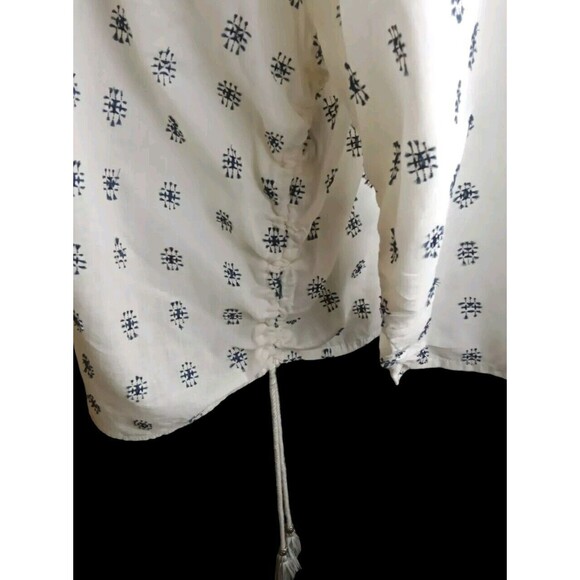 Love Stitch Cream Navy Embroidered Blouse Tassels Boxy Fit Oversized S/M Ruched - Picture 5 of 9